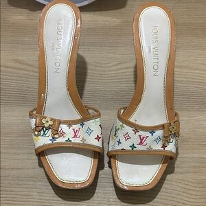 Louis Vuitton White Multicolor Monogram Slide Mules